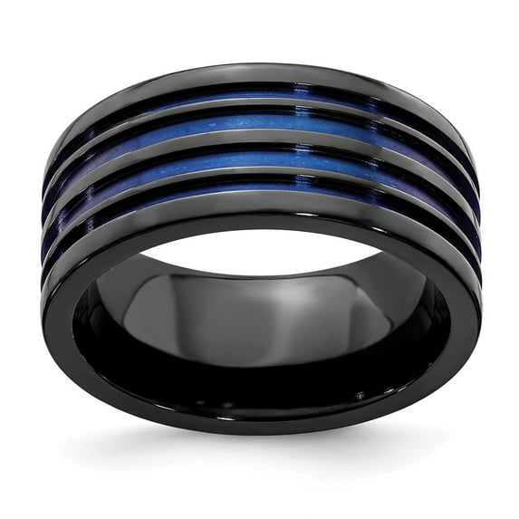 Solid Black Titanium Men's Blue Anodized 10mm Men's Ring Band Size 11.5
