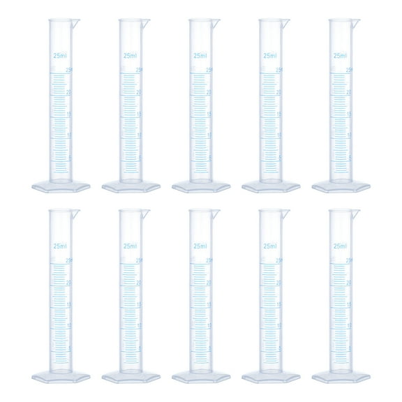 Uxcell Plastic Graduated Cylinder, 25ml Measuring Cylinder, Test Tube Beakers, 2-Sided Metric Marking 10Pcs