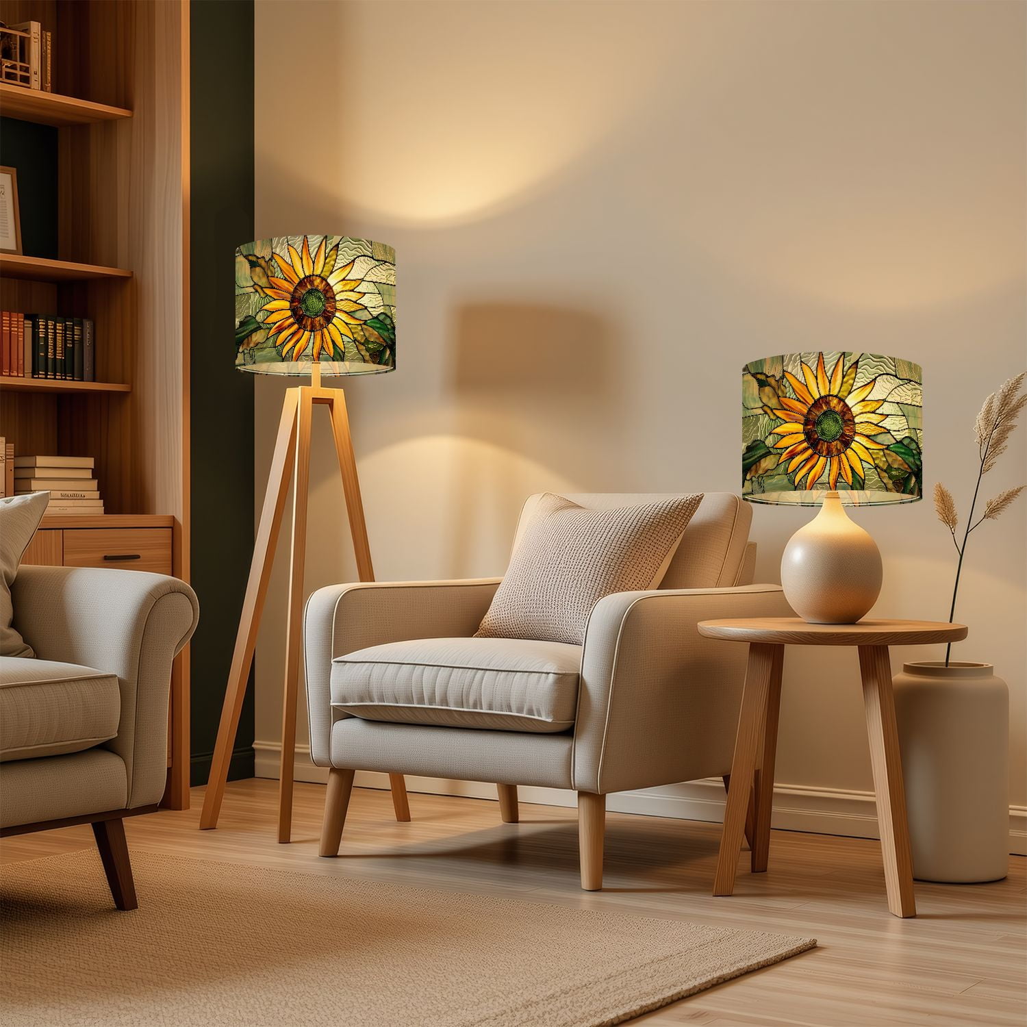 Lampshades 2 Pack Sunflower Stained Glass Decoration Vibrant Window Art 13"x13"x10" Light Shade for Table Lamps Floor Lamps Drum Lamp Shades Lampshade Replacement Easy Assembly