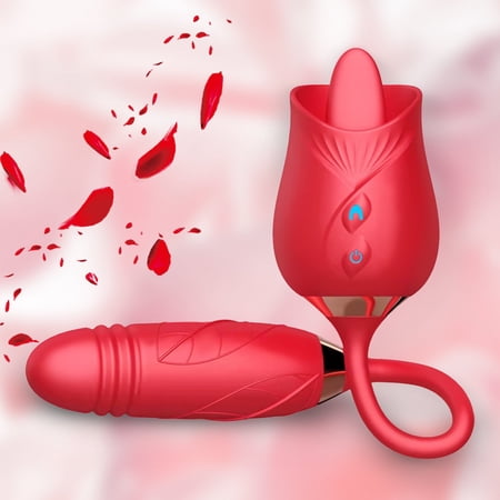 Vibrator Licking Sex Toy 2 in 1 Rose Flowers Toy for Women Couples-Red Powerful Suck & Lick 10 Mode Rabbit for Women/Couples