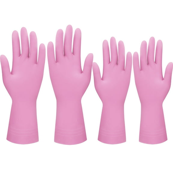 VacYaYa 2 Pairs Reusable Extra Thickness Long Household Kitchen Rubber Dishwashing Gloves(m,l,Pink )