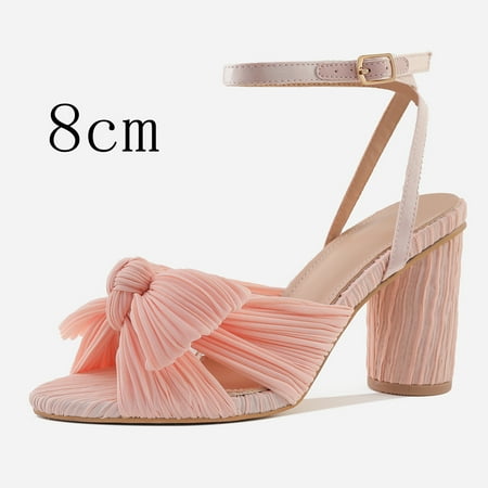 Women s Bow Heels  Open Toe Chunky Heeled Sandals with Ankle Buckle Strap - Comfortable Bridal Shoes for Wedding  Summer and Daily