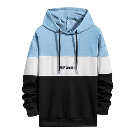 MuZeFu Hoodies for Men Pullover Men's Fashion Casual Sports Color Spliced Long-sleeved Hooded Drawstring Hoodie