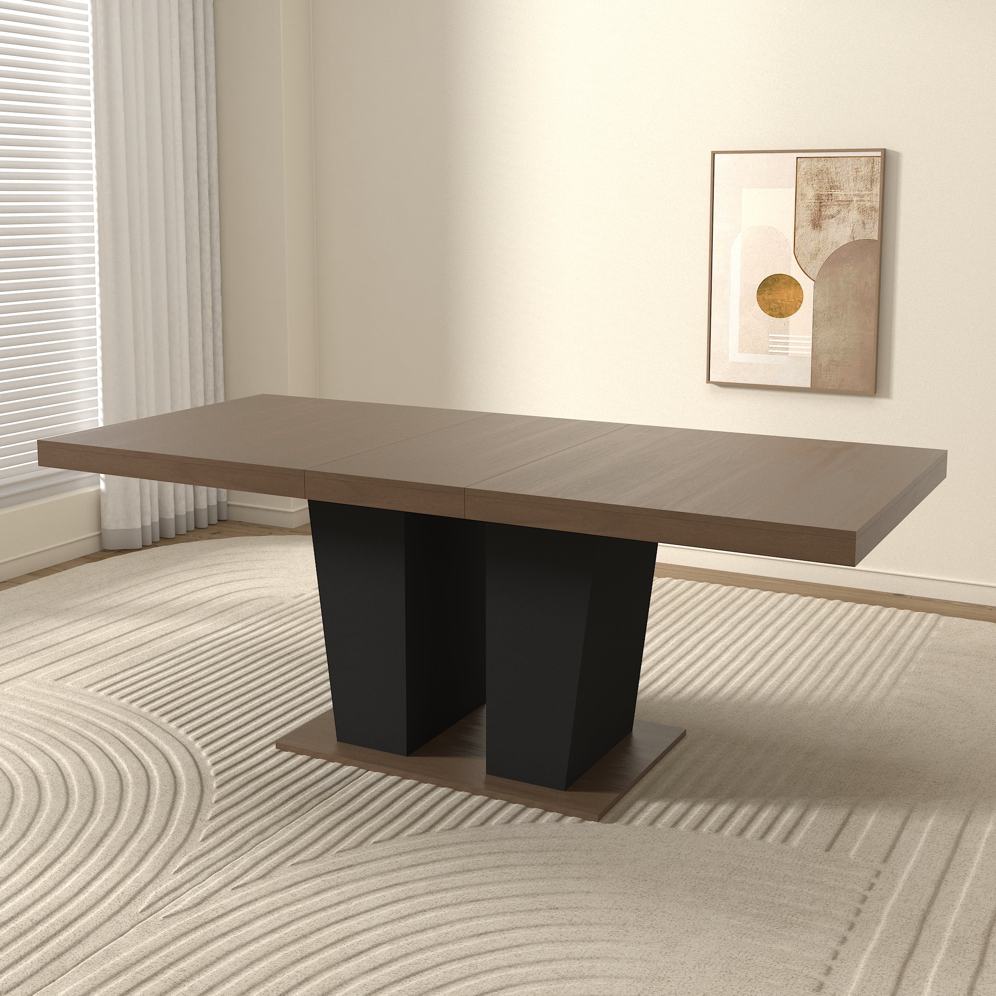 Newboti Furniture Extendable Dining Room Table for 4-10 People,Wooden Transformer Kitchen Dining Table with Black Double Sturdy Pedestal Base, Modern Expandable Large Table 47536