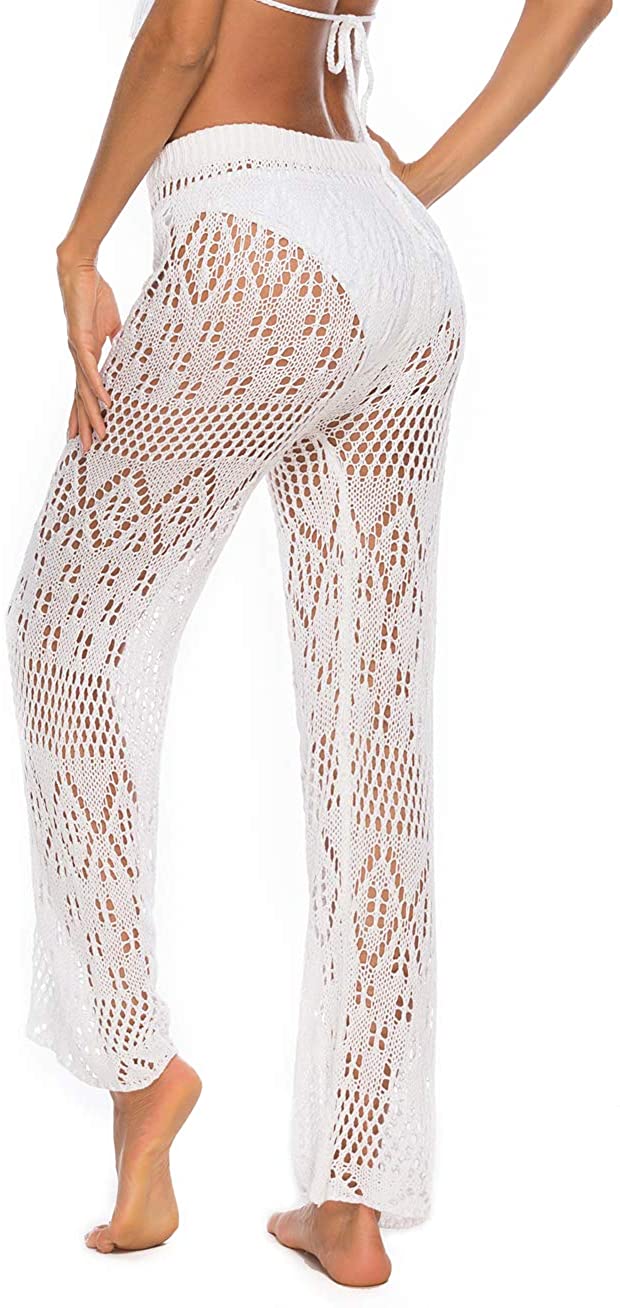 Women Crochet Pants White Fishnet 