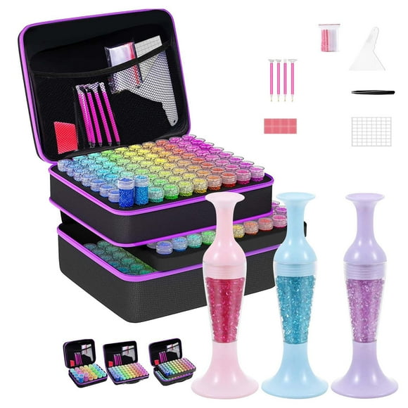 Choix Populaires, Outils de Peinture Diamant DIY, Ensemble de Bouteilles à 60 Compartiments, Sac de Rangement Portable avec 120 Bouteilles pour Fournitures d'Artisanat, / Plastique, A-929 $BS$3