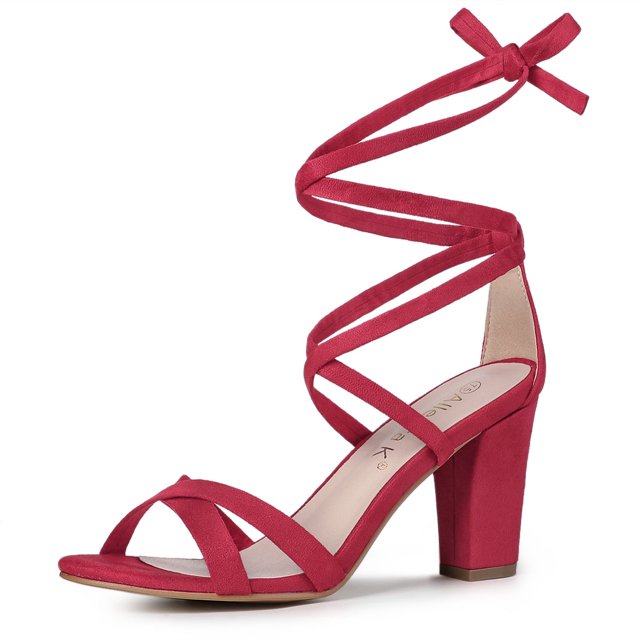 BLISSFUL STEP Sandales à Talons Hauts Blocs à Lacets Unies pour Femmes