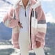 thumbnail image 2 of Gibobby Chamarra de Invierno, Chaqueta Sherpa de manga larga con cuello alto alto y cremallera completa para mujer con ribete tejido(Rosa,XG), 2 of 5