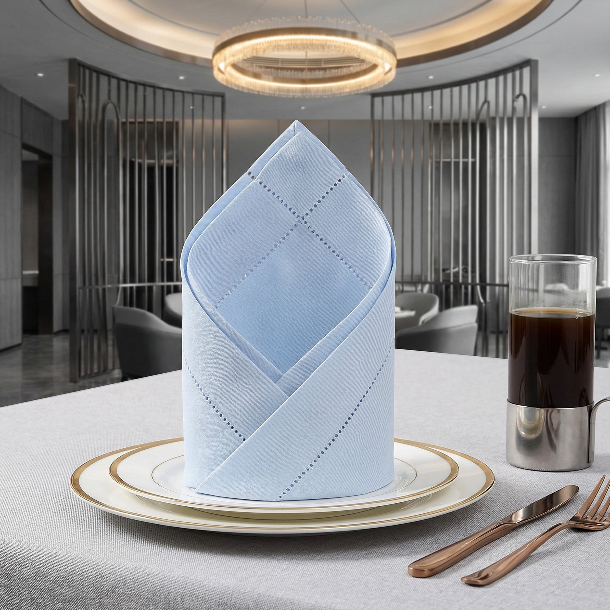 Unique Bargains 12 Pack Washable Polyester Cloth Napkins for Dining Sky Blue 17"x17"