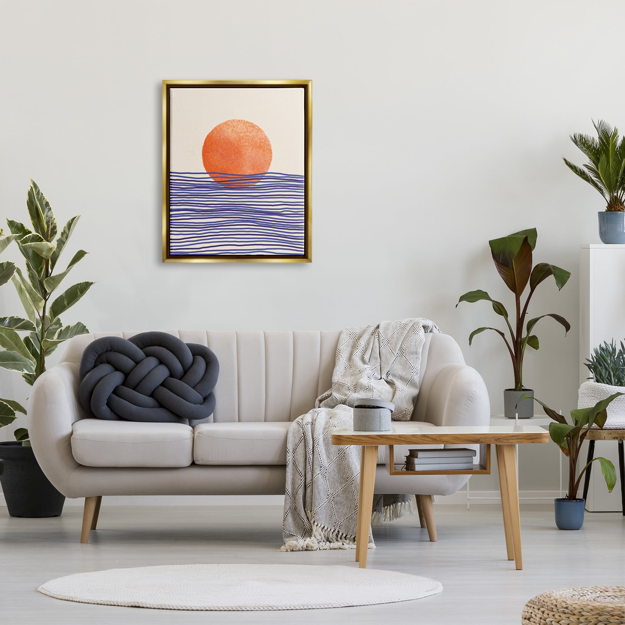 Stupell Contemporary Sea Landscape Sunshine Abstract Painting Gold Floater Framed Art Print Wall Art