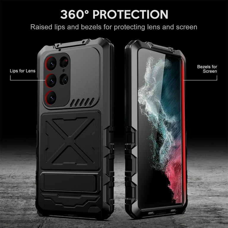 for Samsung Galaxy S23 Ultra Metal Armor Case, Heavy Duty Shockproof Rugged  Case with Built-in Glass Screen Protector, 360 Full Body DustProof