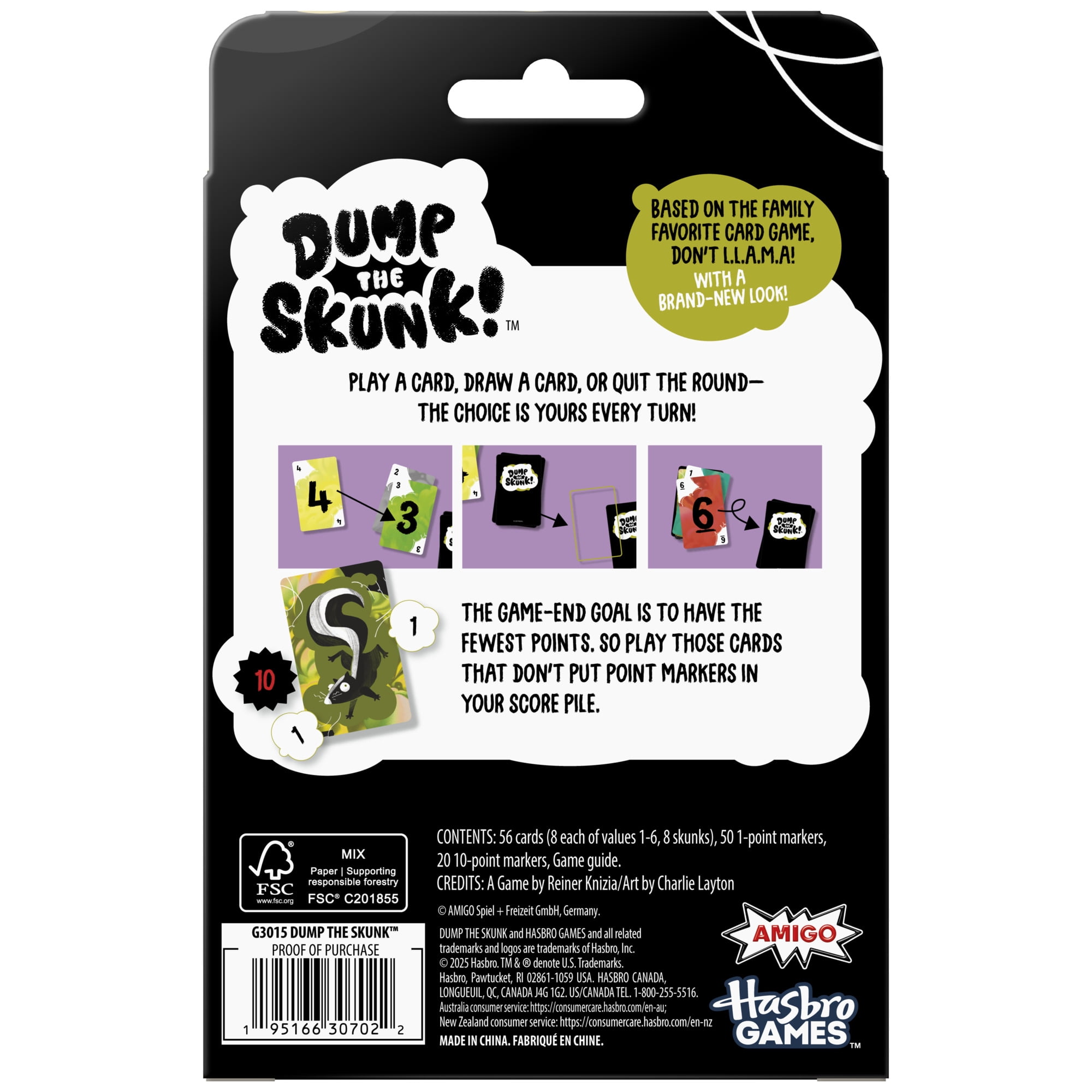 Dump the Skunk! Family Card Game by Reiner Knizia, Stocking for Adults, Teens, Kids, Ages 7 and up
