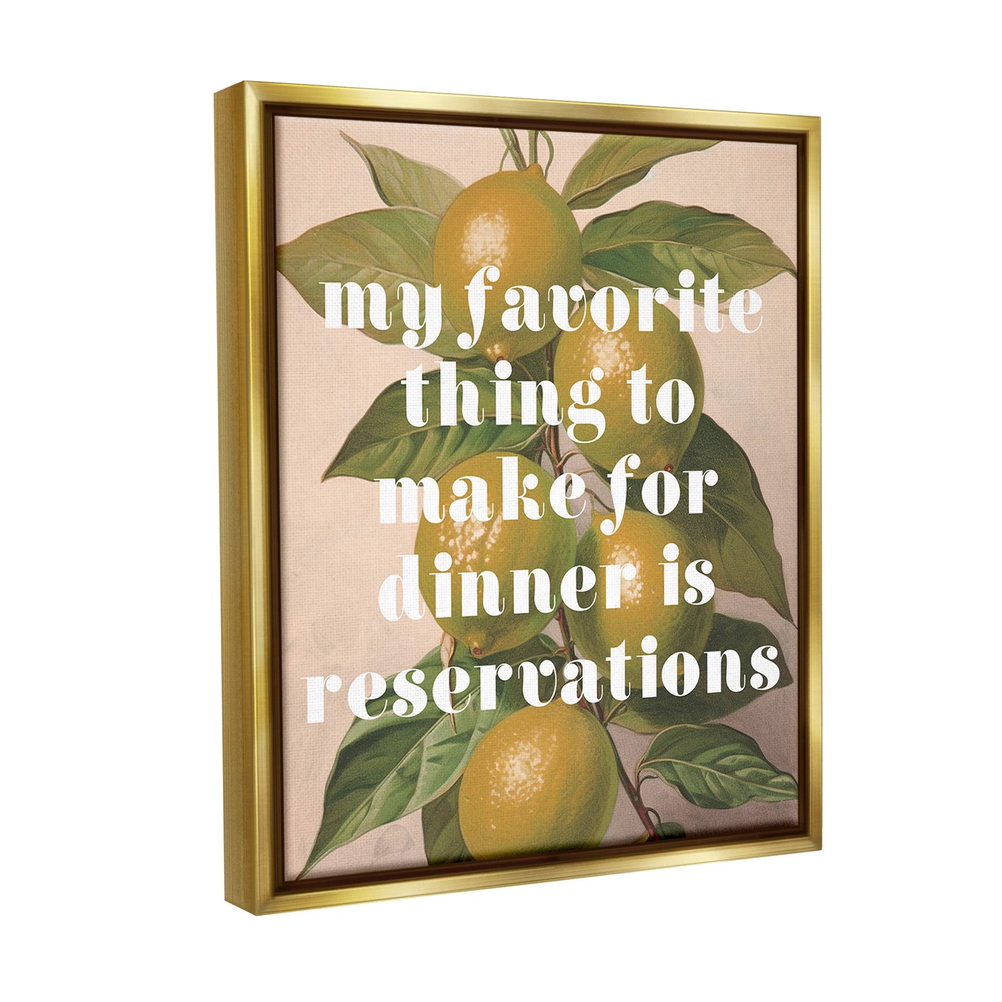 Stupell Industries Funny Dinner Reservations Food & Beverage Painting Gold Floater Framed Canvas Art Print Wall Art, 17 x 21
