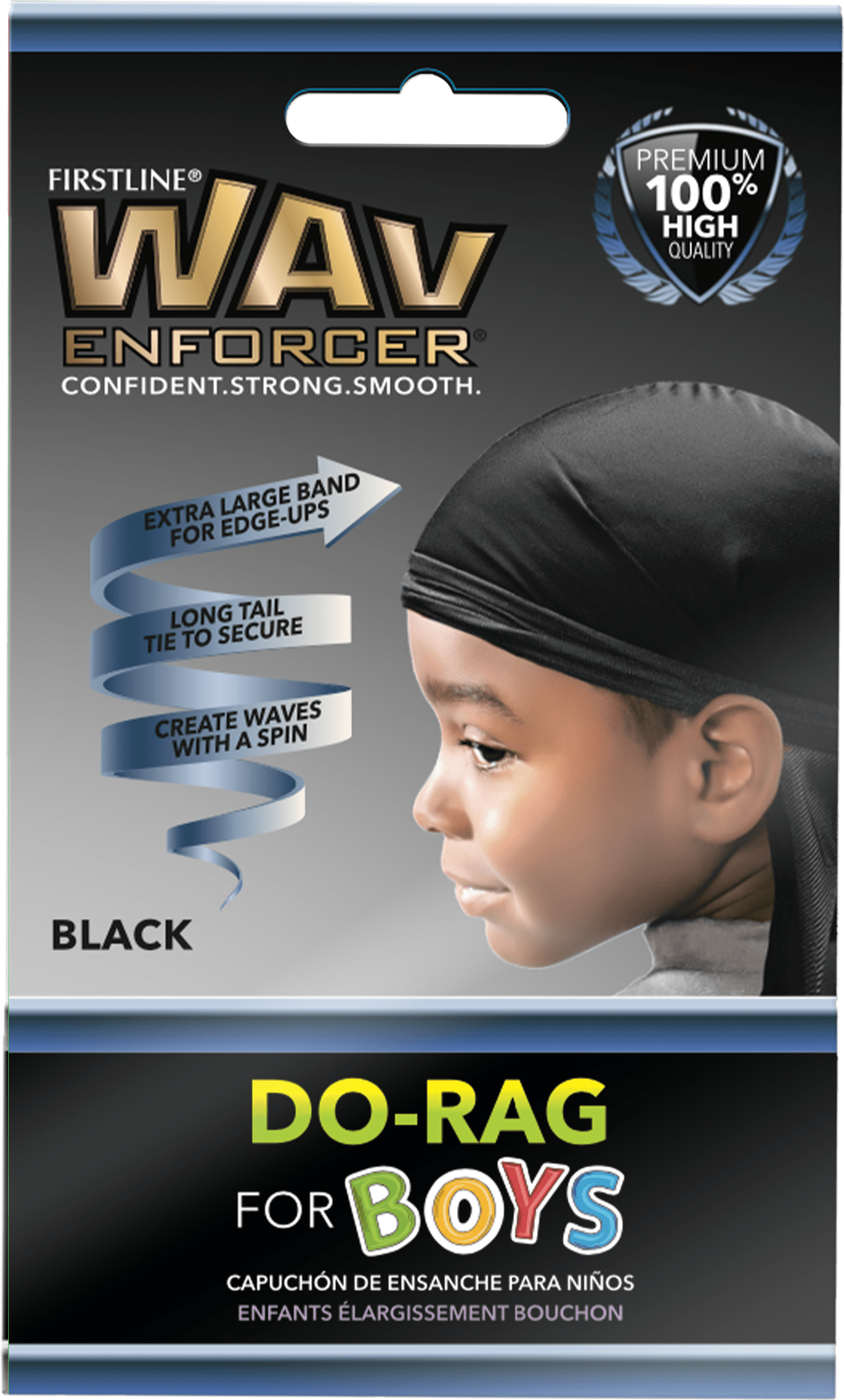 WavEnforcer Boys Do-Rag, Black, 1 Count