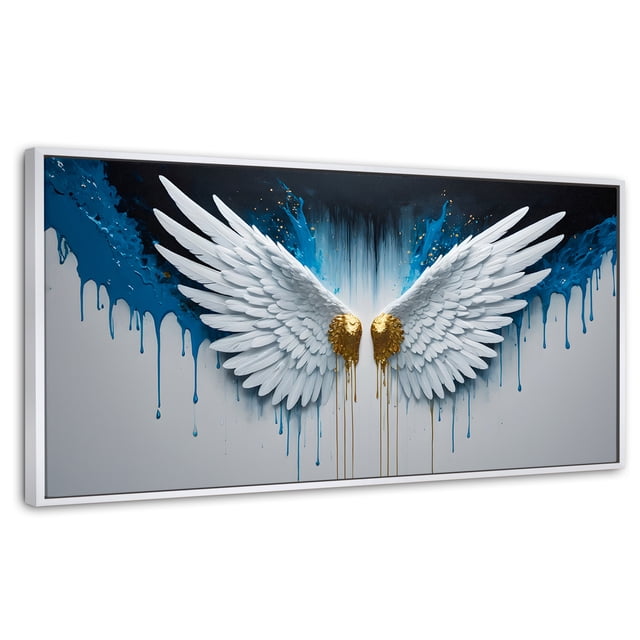 Cuadro Decorativo Marco Flotante Alas Corazón Dorado 120x60 Canvas Revolution Marco Blanco
