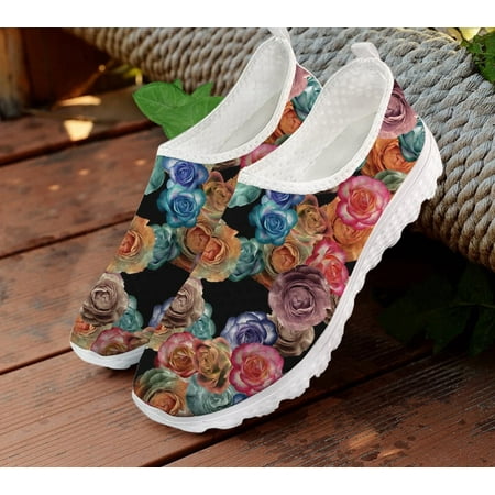

Cute Rose Print Slip On Flats Casual Shoes for Women Loafers Breathable Outdoor Ladies Sneakers Summer Flat Woman Shoes Big Size