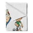 thumbnail image 2 of Soccer Soft Flannel Fleece Blanket, Children Cartoon Drawing Style Kids Playing Football Happy Moments Active Lifestyle, Cozy Plush for Indoor and Outdoor Use, 70" x 90", Multicolor, by Ambesonne, 2 of 5