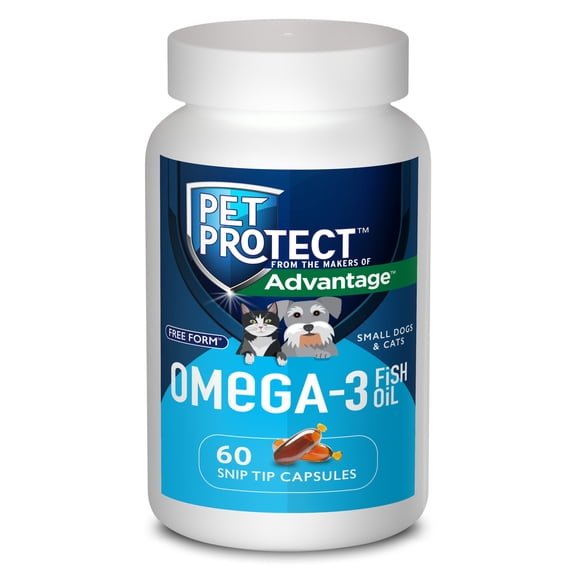 Pet Protect Cat & Small Dog Omega-3 Supplement, Free Form Blend, 60 Snip-Tip Capsules