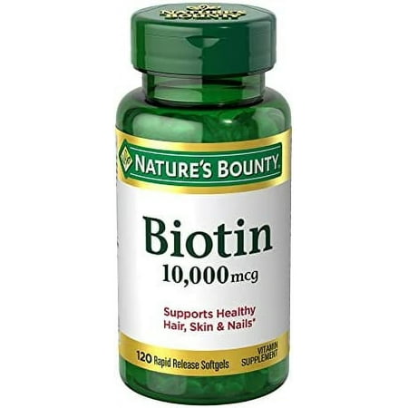Nature’s Bounty Biotin, Supports Healthy Hair, Skin and Nails, 10000 mcg, Rapid Release Softgels, 120 Ct