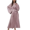 thumbnail image 2 of Bovxnpu Long Sleeve Dress for Women, Women Long Sleeve Dress Plus Size V Neck Open Front Dress with Drawstring Side Pockets Spring Fall Outfits, 2 of 5