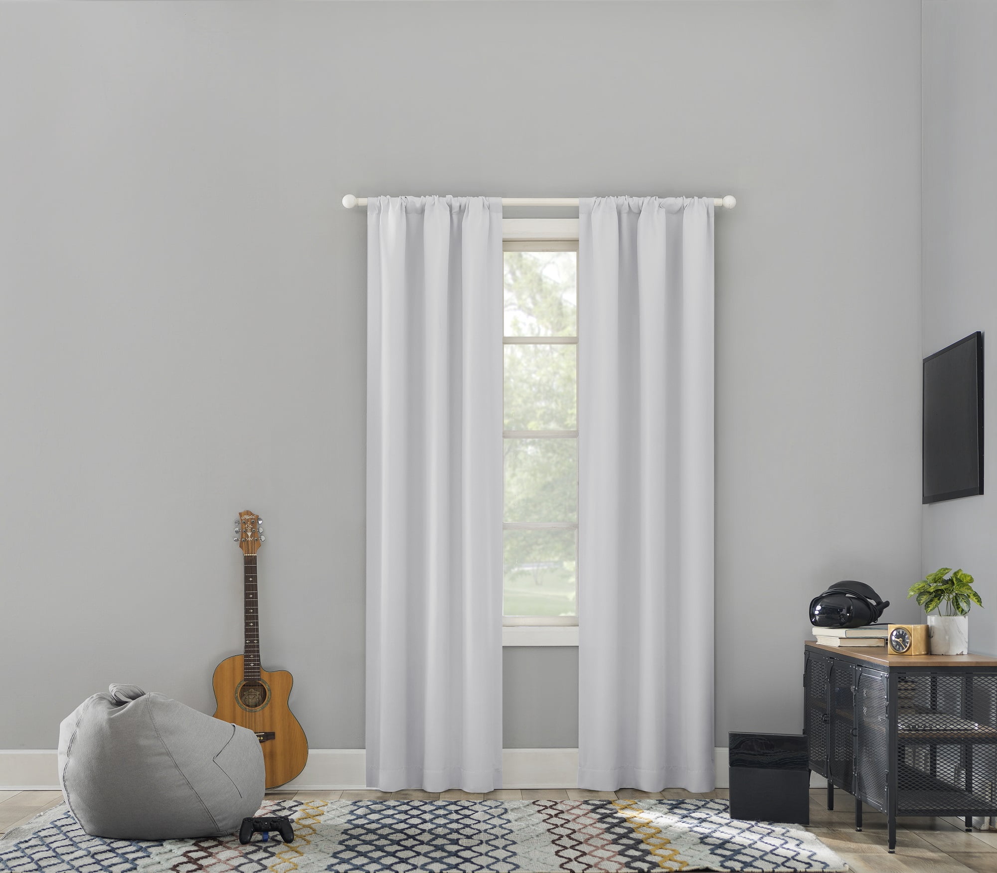 Sun Zero Randall Blackout Rod Pocket Curtain Panel, 37" x 63", White