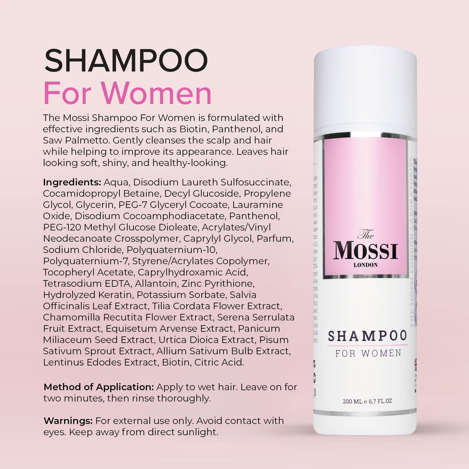 The Mossi London Anti Hair Loss Shampoo for Women, Supports Hair Growth, Anti Residue, Against Thinning Hair, All Hair Types, Praben/SLS/SLES/Alcohol Free, (6.7 fl.oz 200 ml)