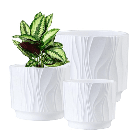 White Ceramic Ribbed Flower Pots (3 Count)