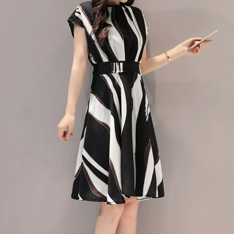 Fesfesfes Womens Dress Solid Color Crewneck Spring Dress Loose