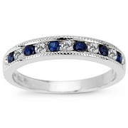 Sapphire and Diamond 14kt White Gold Ring -- Satellite