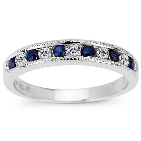 Sapphire and Diamond 14kt White Gold Ring -- Satellite