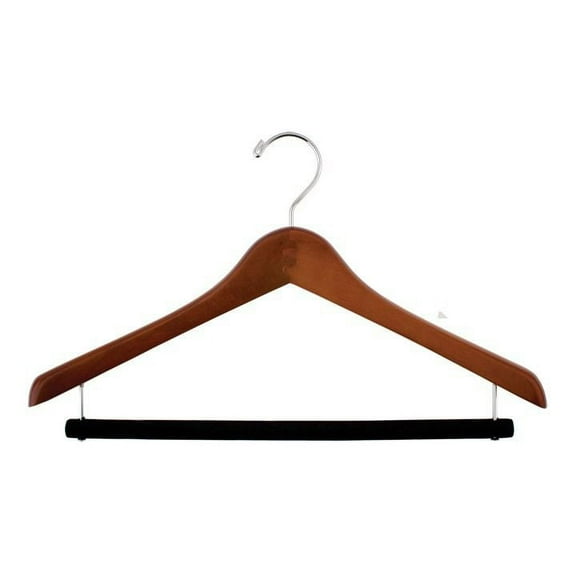 NAHANCO 17" Wooden Concave Suit Hanger W/Flocked Bar, Walnut Gloss (Pack of 40)