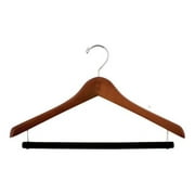 NAHANCO 17" Wooden Concave Suit Hanger W/Flocked Bar, Walnut Gloss (Pack of 40)