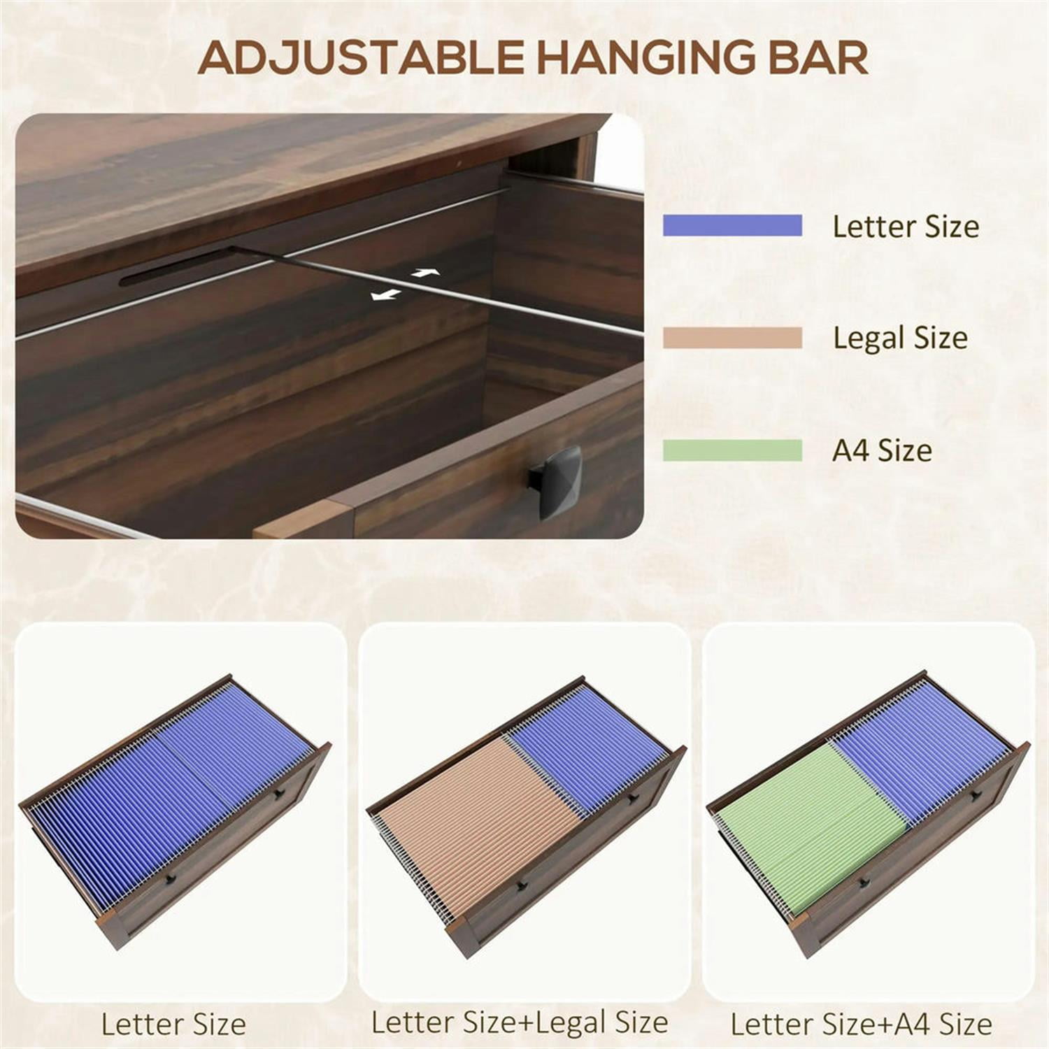 Demi Bonn Modern 2-Drawer Filing Cabinet with Adjustable Hanging Bar, for Letter, A4 and Legal Size, Home Office, Lateral File Cabinet, Brown