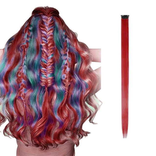 Hair Extensions & Accessories Savings! Bradem Colored Hair Extensions, Multi-Colors Party Highlights Clip in Synthetic Hair, 1X Wig Extensions