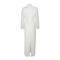 thumbnail image 2 of Marina Boat Neck Embellished Chiffon Sleeve Pleated Side Zipper Back Slit Back Solid Crepe Dress-IVORY / 4, 2 of 3