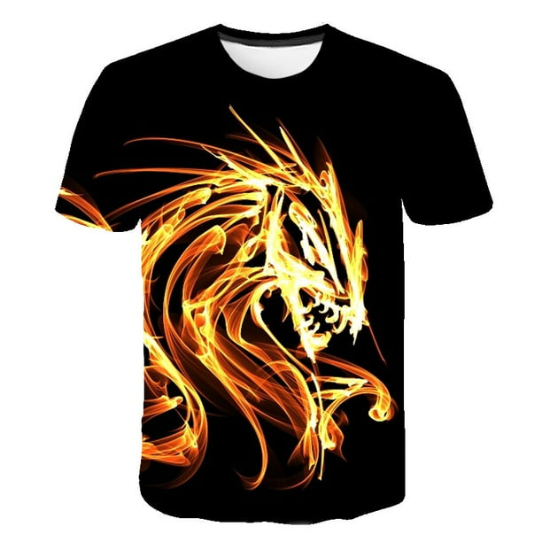 Flame 2023 nuevas camisetas de moda ropa de verano ropa informal de dibujos animados para niños camisetas de manga corta con cuello redondo 1-14 años Old6M Gao Jinjia LED