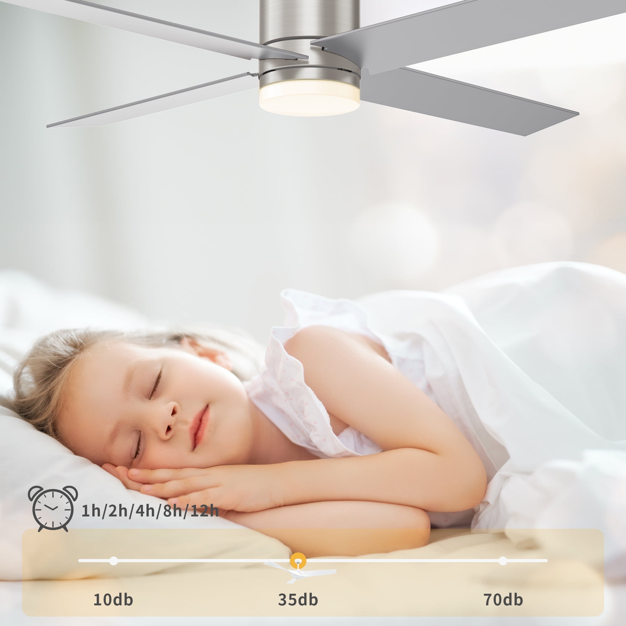 Uforic 52" Ceiling Fan with Light and Remote Control with Reversible 4 Blades, Nickel