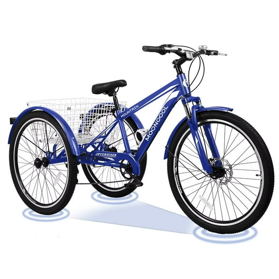 MOPHOTO 7 Speed 24''/26''/27.5" Adult Tricycle for Seniors with Big Basket, Exercise Men's Women's Bicycle, 3 Wheel Cruiser Bike Adjustable Seat Post, Disc Brakes Safe and Durable Adult Trikes
