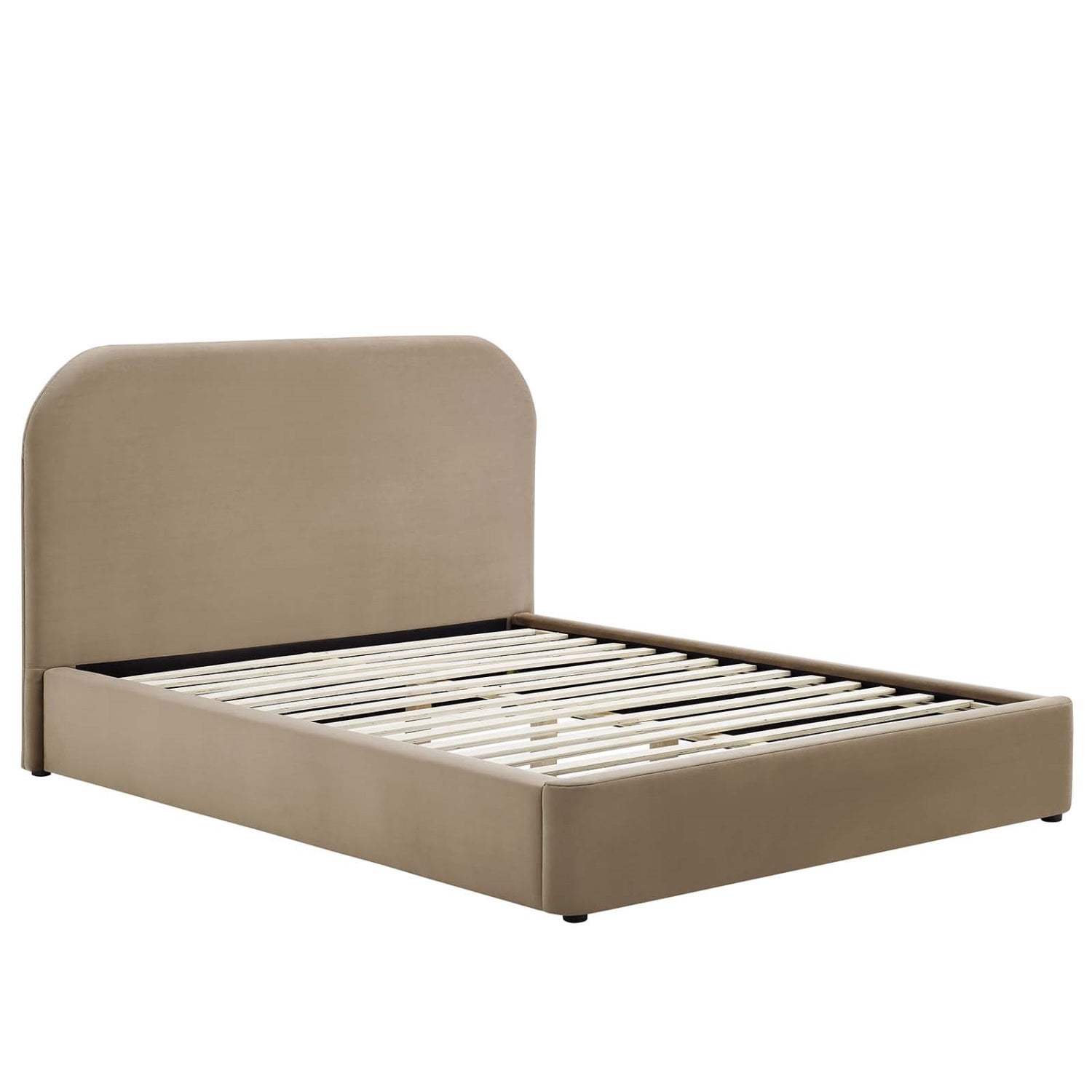 Platform Bed Frame, King Size, Taupe Gray, Velvet, Bedroom, Modern Contemporary Boutique HB36815