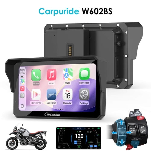 Carpuride para BMW Motorcycle CarPlay y Android Auto Bluetooth Dual, Native Wonder Pantalla Navi GPS Impermeable de 6.25", Lectura de Datos, TPMS, Sensor de Luz (W602BS Pro)