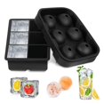thumbnail image 1 of Bandeja para cubitos de hielo,Bandejas de cubitos de hielo de silicona,Paquete de 2 moldes para cubitos de hielo de 6 esferas Juego de moldes para cubitos de hielo de silicona de liberación fácil para whisky y cócteles Negro,juego de 2 piezas JM, 1 of 5