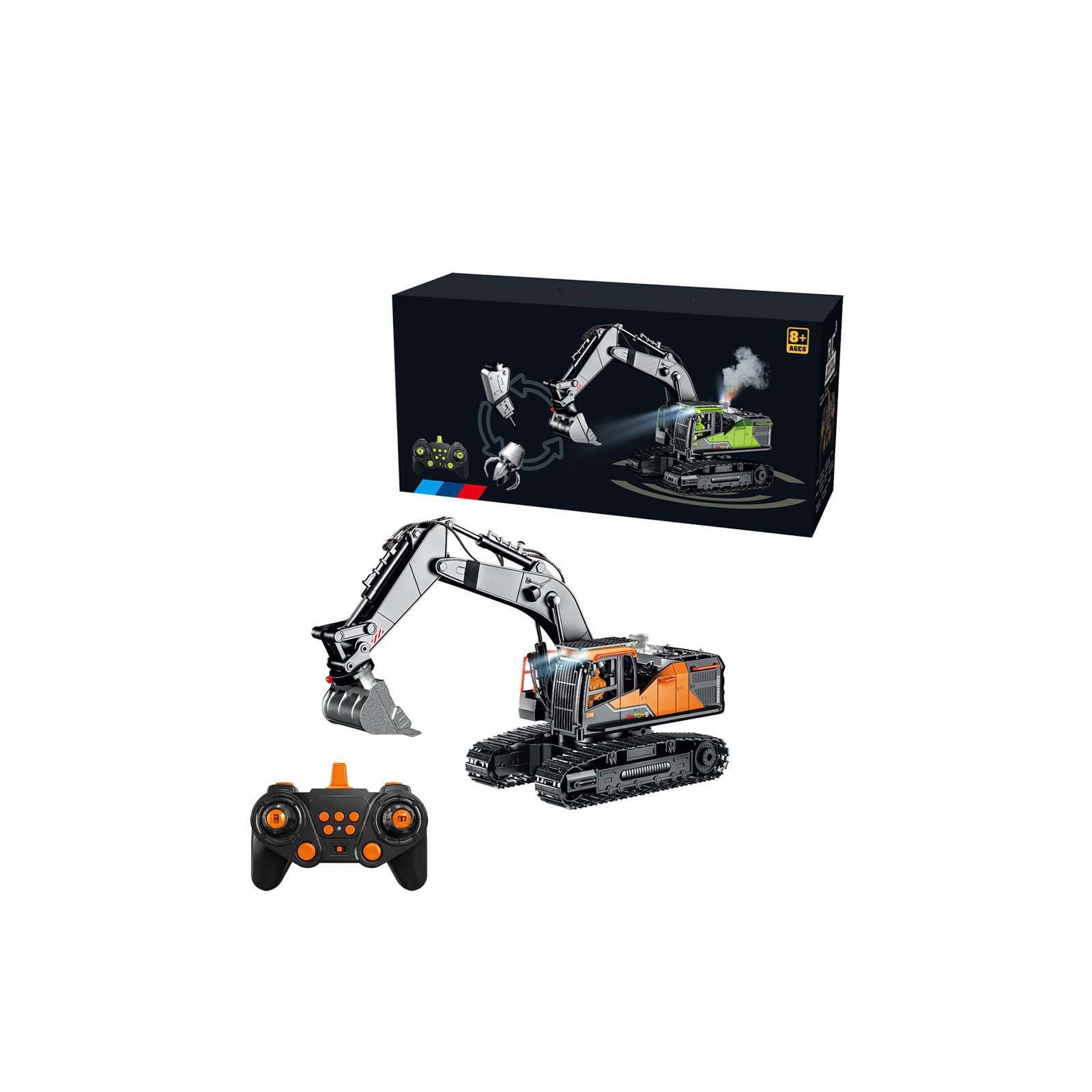 6 Channel Remote Control Excavator Toy Construction Vehicle with Light Rechargeable Crawler for Boys Girls Age 8 Plus Sand Dirt Grass Play Birthday Gift STEM Learning for Construction Play Set