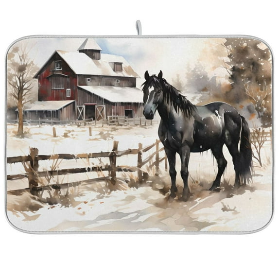 Horse Farmhouse Dish Drying Mat Microfiber Kitchen Pad Large Counter Absorbent Dish Mats Drainer Rack 16"x18"