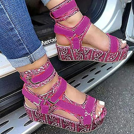 

absuyy Platform Sandals for Women Casual Fish Mouth Summer Slide Sandals #365 Red