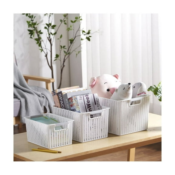 HANAMYA Storage Basket Organizer with Handle 12 Liter in White (Set of 4)