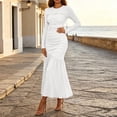 thumbnail image 2 of TFEOQRY Womens Maxi Dress Crew Neck Long Sleeve Ruched Bodycon Slim Flowy Hem Formal Party Long Dresses, 2 of 9