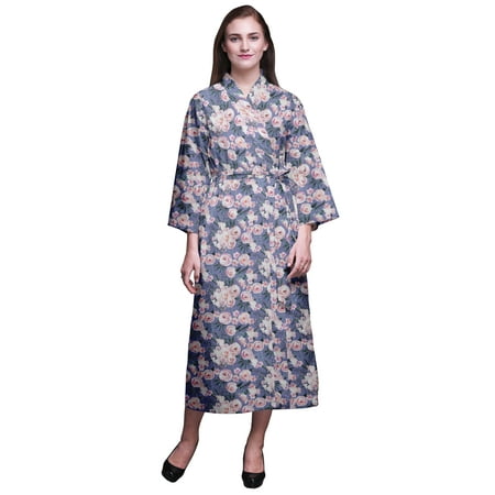 

Bimba Medium Purple Floral Leaves & Ranunculus Printed Bathrobe For Girls Kimono Bathrobes For Women Long Bridal Shower Robes L