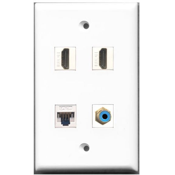 RiteAV - 2 Port HDMI 1 Port RCA Blue 1 Port Cat5e Ethernet White Wall Plate