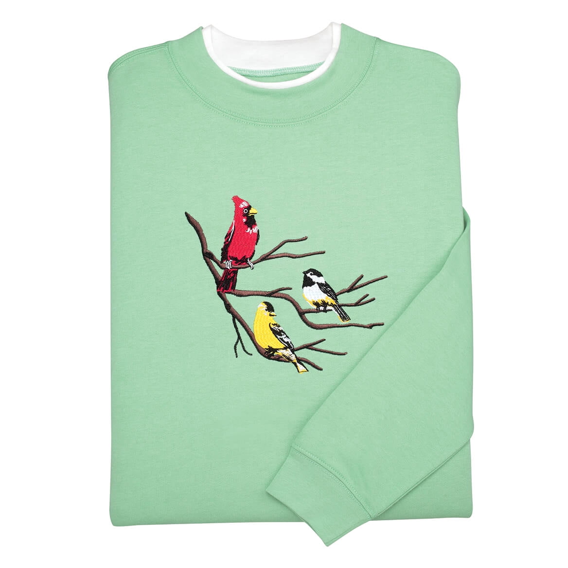 embroidered chickadee sweatshirt