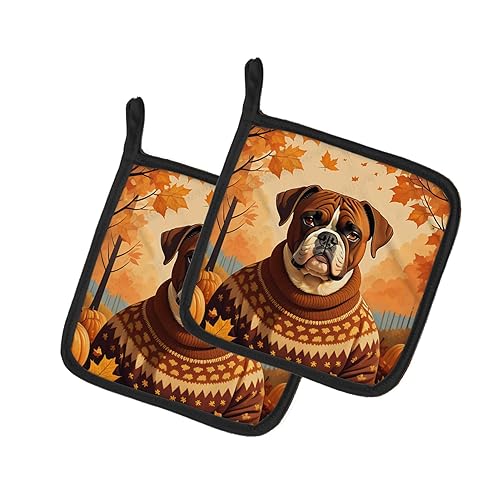 Carolines Treasures 7.5 x 7.5 in. Unisex Boxer Fall Pair of Pot Holders